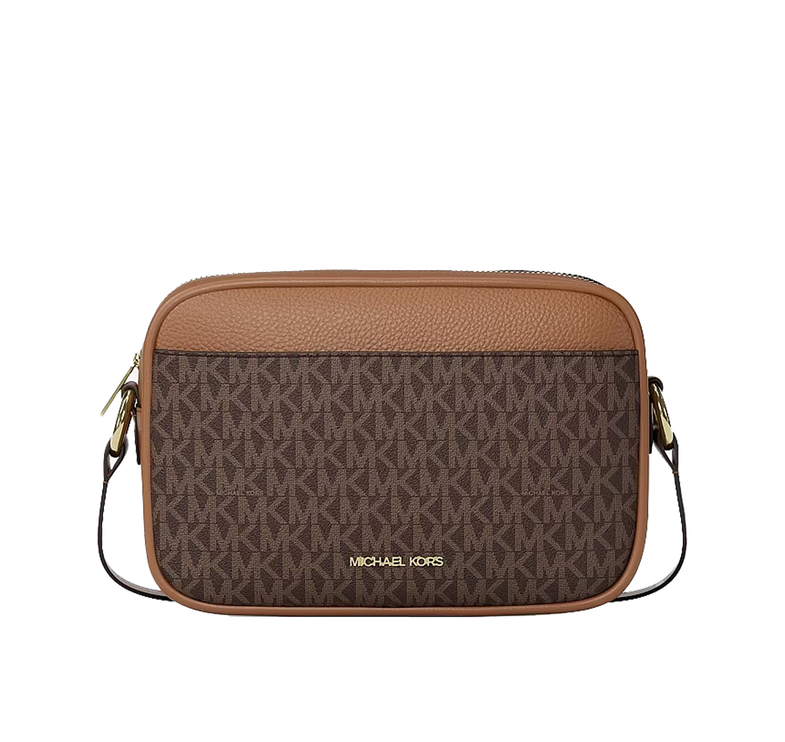 Michael Kors Women's Jet Set Travel Large Signature logo Camera Crossbody Bag Brown/Gold