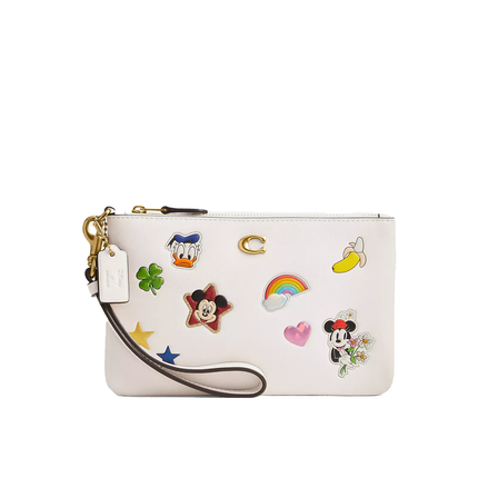 Coach Women's Disney X Coach Essential Small Wristlet With Sticker Print Brass/Chalk Multi