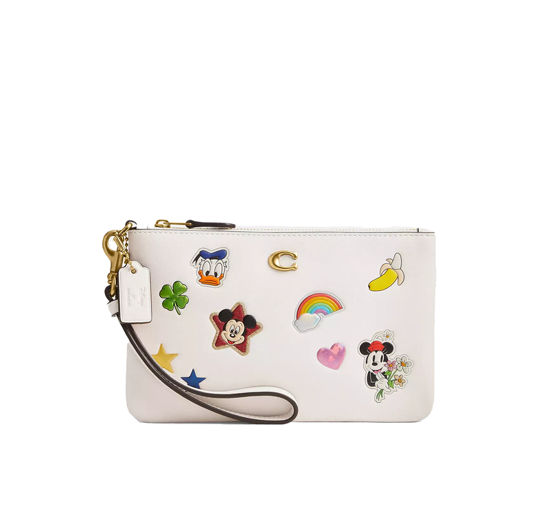 Coach Women's Disney X Coach Essential Small Wristlet With Sticker Print Brass/Chalk Multi