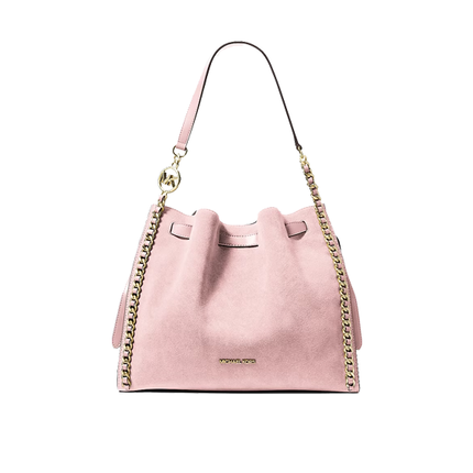 Michael Kors Women's Mina Large Suede Chain Shoulder Bag Powder Blush/Gold