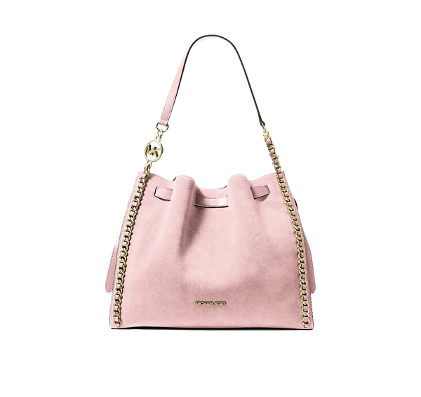 Michael Kors Women's Mina Large Suede Chain Shoulder Bag Powder Blush/Gold