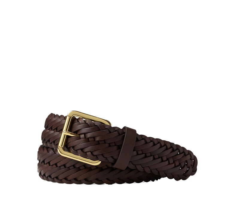 Polo Ralph Lauren Women's Braided Vachetta Leather Belt Chestnut Brown