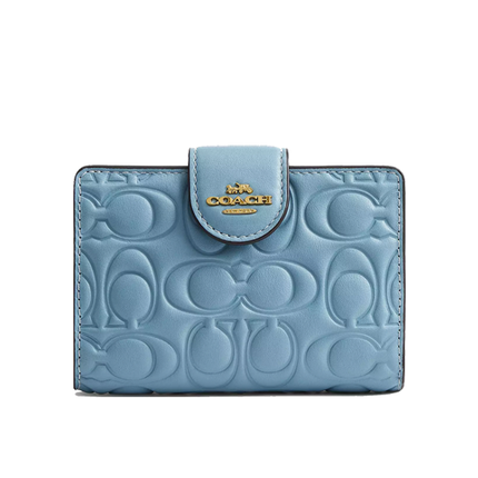 Coach Women's Medium Corner Zip Wallet In Signature Leather Gold/Azure