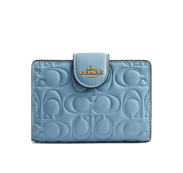 Coach Women's Medium Corner Zip Wallet In Signature Leather Gold/Azure
