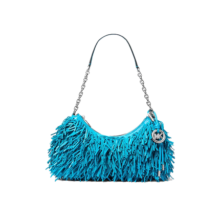 Michael Kors Women's Nolita Medium Fringed Leather Pochette Milos Blue/Silver