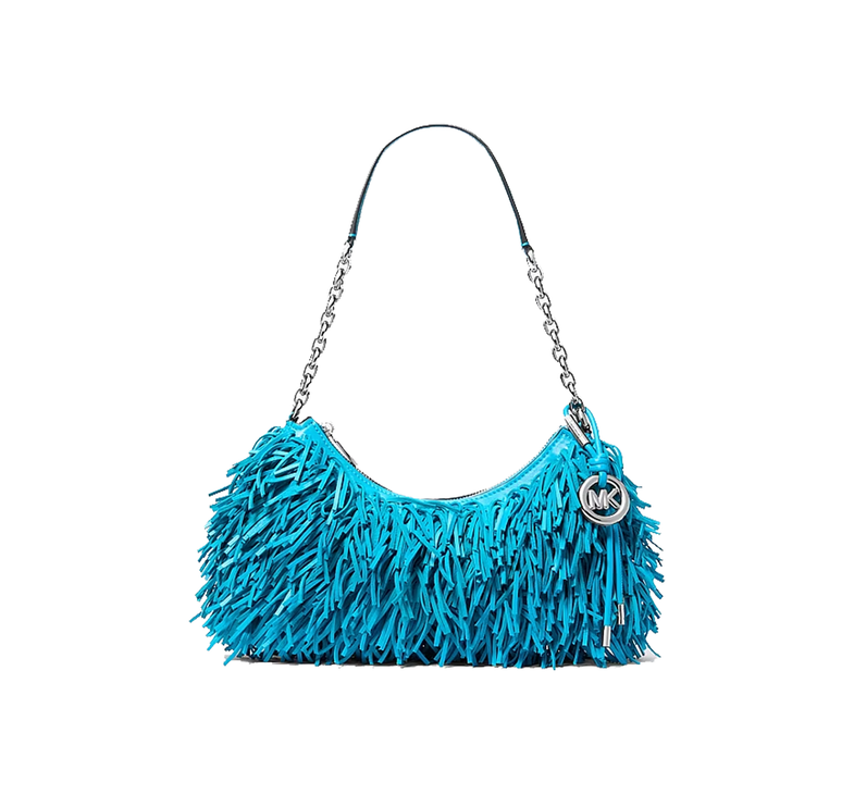 Michael Kors Women's Nolita Medium Fringed Leather Pochette Milos Blue/Silver