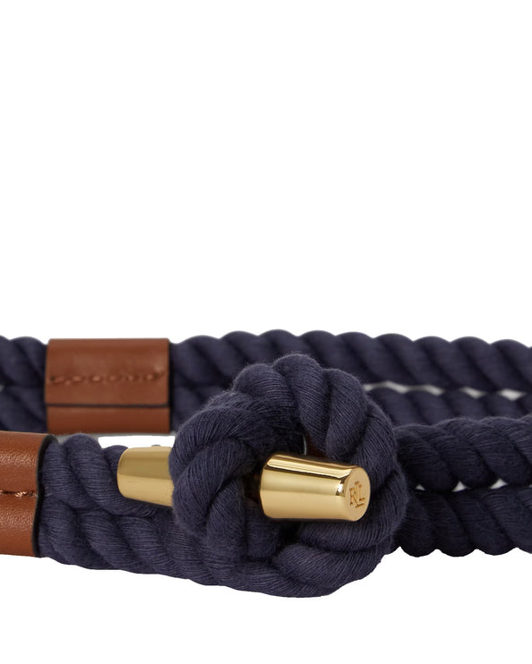 Polo Ralph Lauren Women's Leather-Trim Rope Toggle Skinny Belt Refined Navy/Lauren Tan