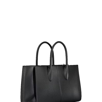 Michael Kors Women's Mirella Medium Pebbled Leather Satchel Bag Black/Silver