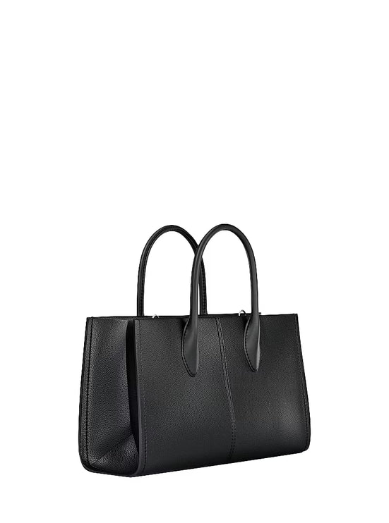 Michael Kors Women's Mirella Medium Pebbled Leather Satchel Bag Black/Silver
