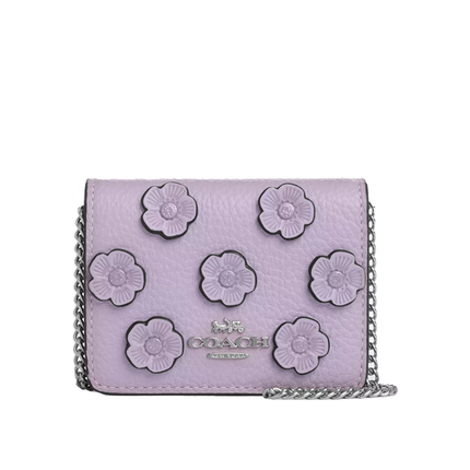 Coach Women's Mini Wallet On A Chain With Floral Applique Silver/Lilac