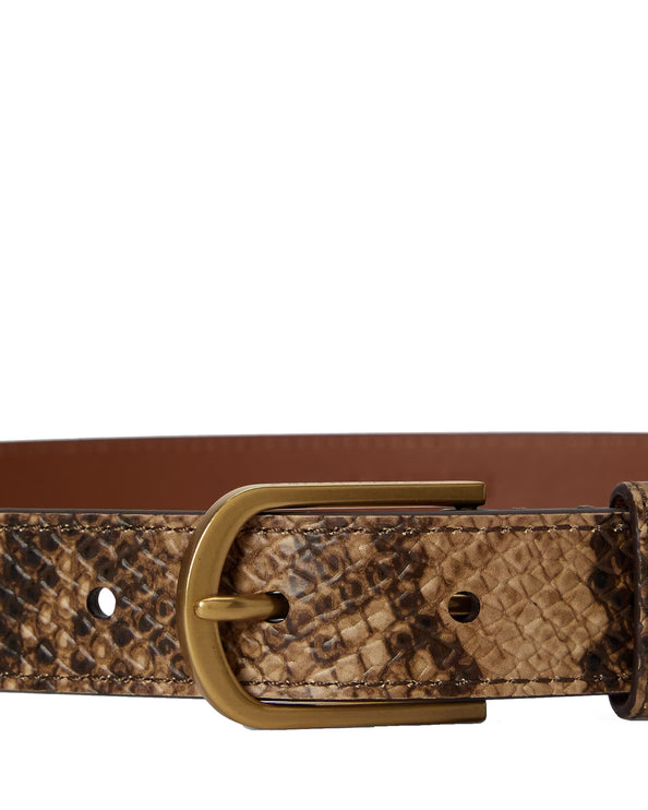 Polo Ralph Lauren Women's Rounded-Buckle Embossed Skinny Belt Tan Multi