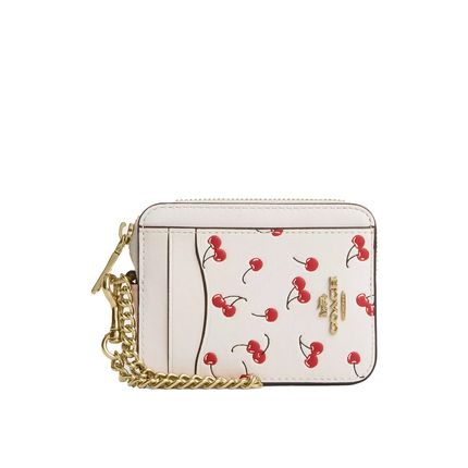 Coach Women's Zip Card Case With Cherry Print Gold/Chalk Multi