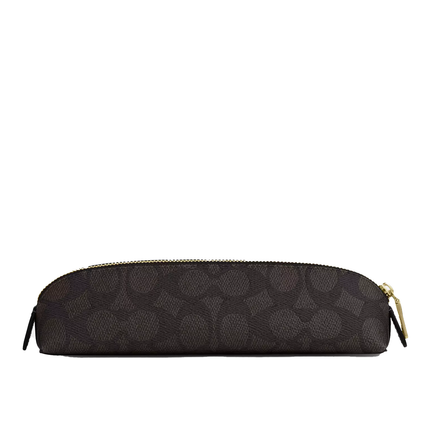 Coach Unisex Pencil Case In Signature Canvas Gold/Walnut/Black