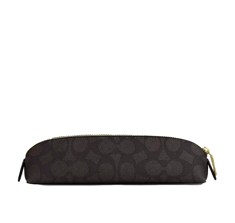Coach Unisex Pencil Case In Signature Canvas Gold/Walnut/Black