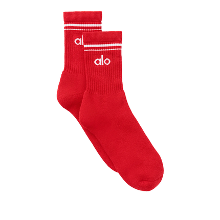 alo Unisex Half-Crew Throwback Sock Bright Red/White