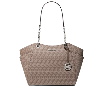 Michael Kors Women's Jet Set Large Signature Logo Shoulder Bag Mushroom/Silver