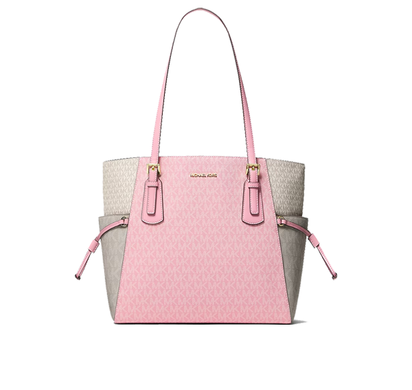 Michael Kors Women's Voyager Large Color-Block Signature Logo Tote Bag Carnation Multi/Gold