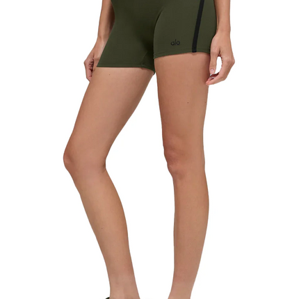 alo Women's 4" Airbrush High-Waist Race Pace Short Green Olive/Black