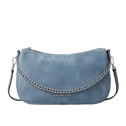 Michael Kors Women's Carmela Medium Suede Convertible Crossbody Bag Denim/Silver