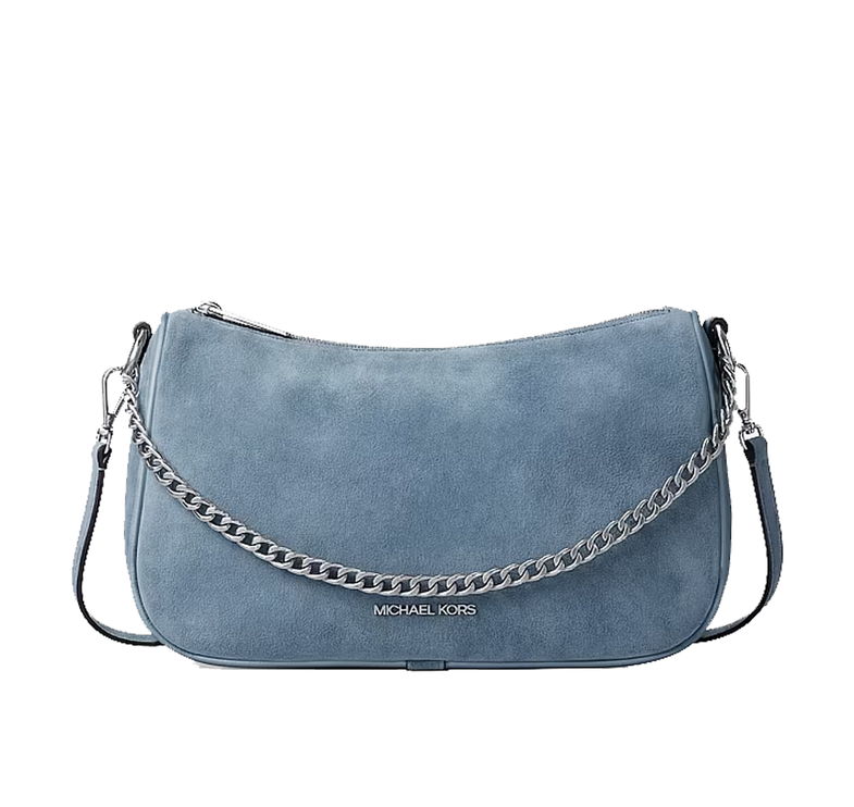 Michael Kors Women's Carmela Medium Suede Convertible Crossbody Bag Denim/Silver