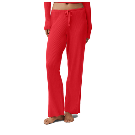 alo Women's Sweater Knit Mid-Rise Unwind Wide Leg Pant Bright Red