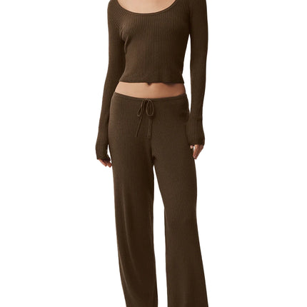 alo Women's Sweater Knit Unwind Long Sleeve Espresso
