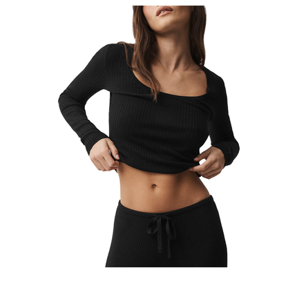 alo Women's Sweater Knit Unwind Long Sleeve Black