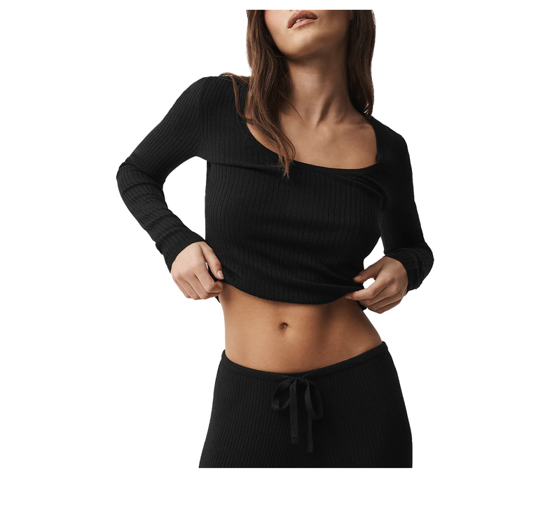 alo Women's Sweater Knit Unwind Long Sleeve Black