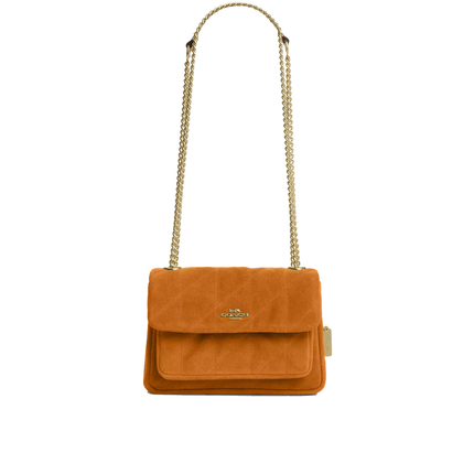 Coach Women's Elodie Crossbody Bag 18 With Quilting  Suede/Gold/Marigold