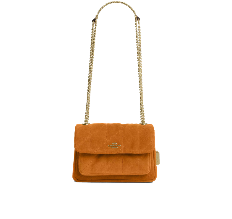 Coach Women's Elodie Crossbody Bag 18 With Quilting  Suede/Gold/Marigold