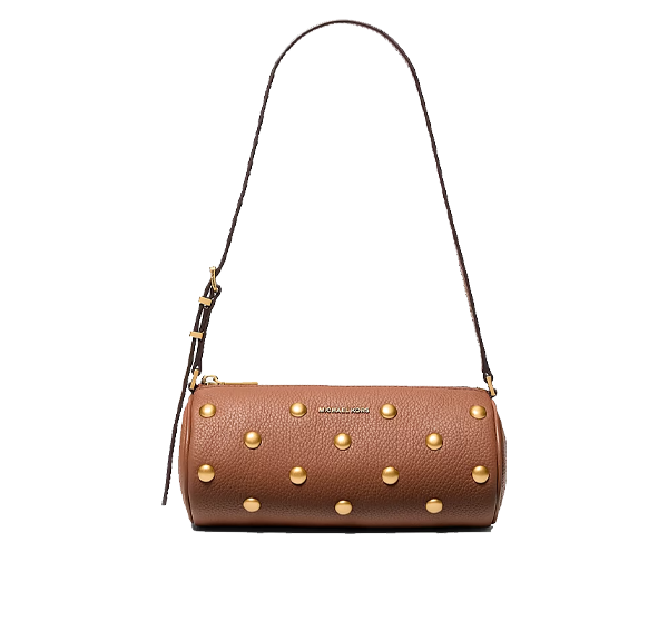 Michael Kors Women's Izzy Small Studded Pebbled Leather Barrel Pochette Luggage/Gold