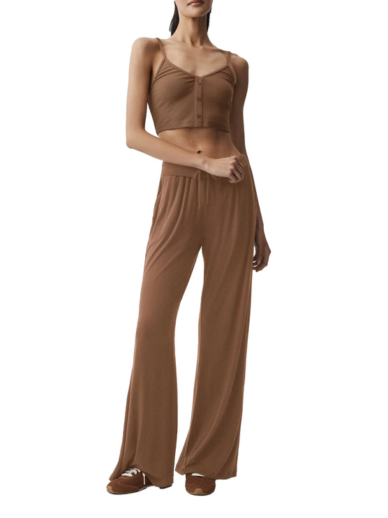 alo Women's Ribbed Delicate Lounge Tank Sun Kissed Brown