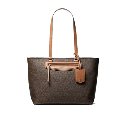 Michael Kors Women's Jet Set Travel Medium Signature Logo Tote Bag Brown/Acorn/Gold