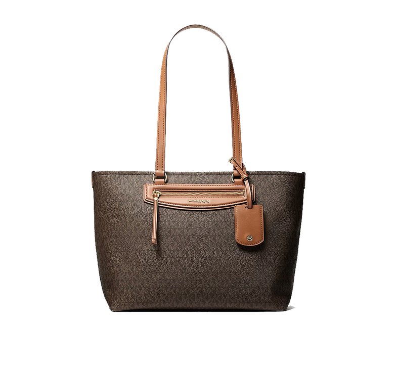 Michael Kors Women's Jet Set Travel Medium Signature Logo Tote Bag Brown/Acorn/Gold