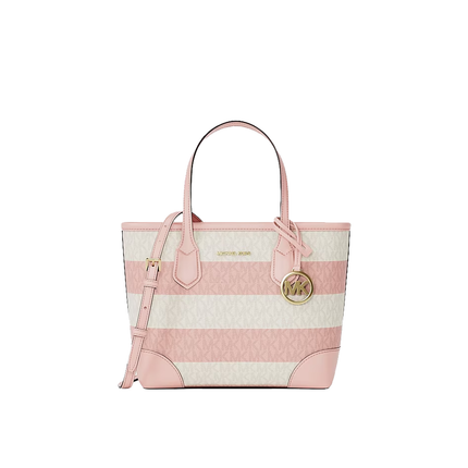 Michael Kors Women's Eva Extra-Small Striped Signature Logo Convertible Tote Bag Powder Blush/Gold