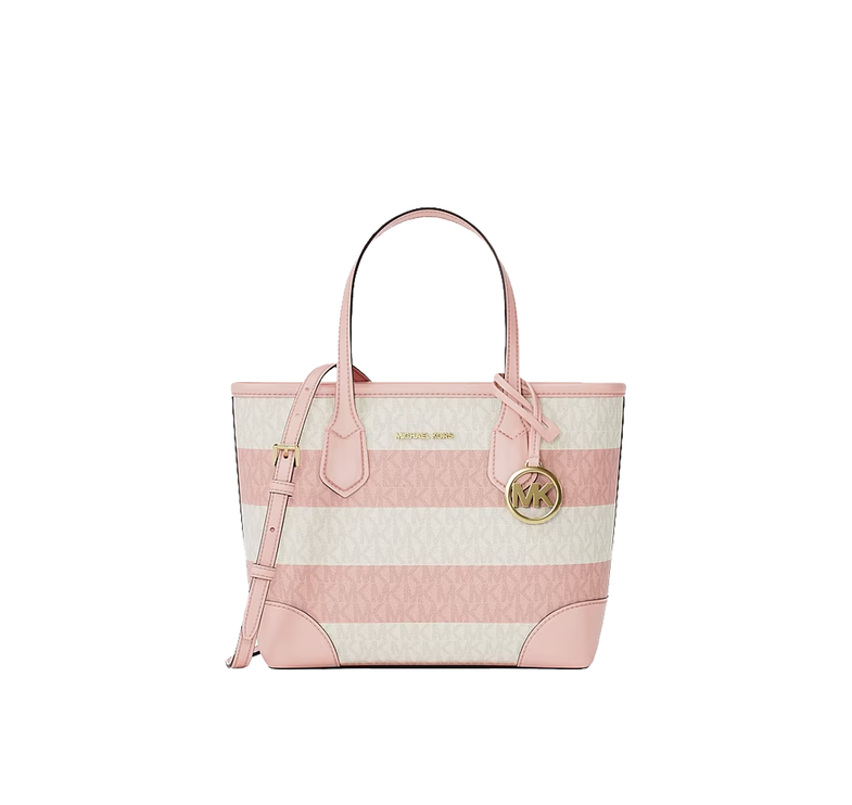 Michael Kors Women's Eva Extra-Small Striped Signature Logo Convertible Tote Bag Powder Blush/Gold