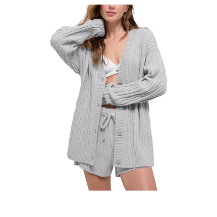 alo Women's Cable Knit Winter Bliss Cardigan Athletic Heather Grey