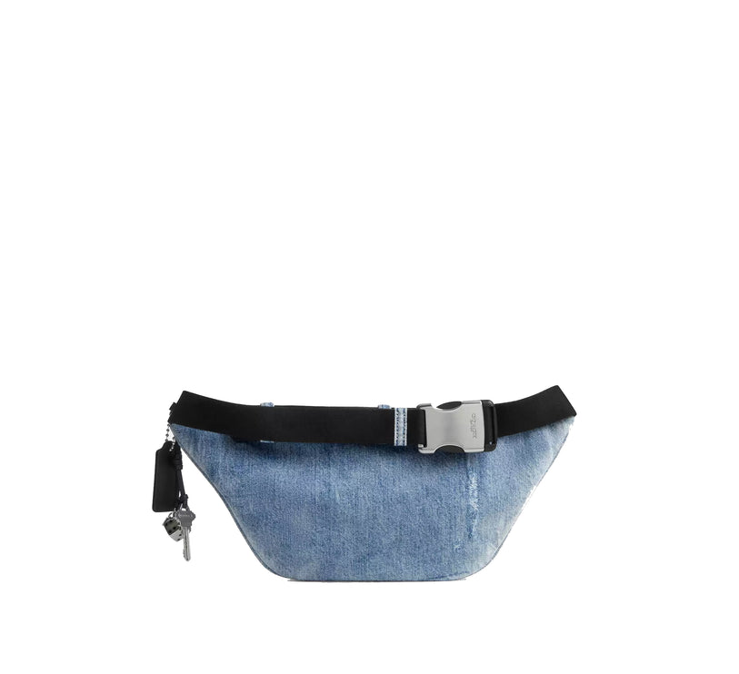 Coach Unisex Travis Belt Bag 35 In Loved Denim With Charms Silver/Light Indigo