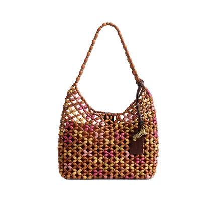 Coach Women's Brooklyn Shoulder Bag 28 With Wooden Beading Brass/Maple Multi