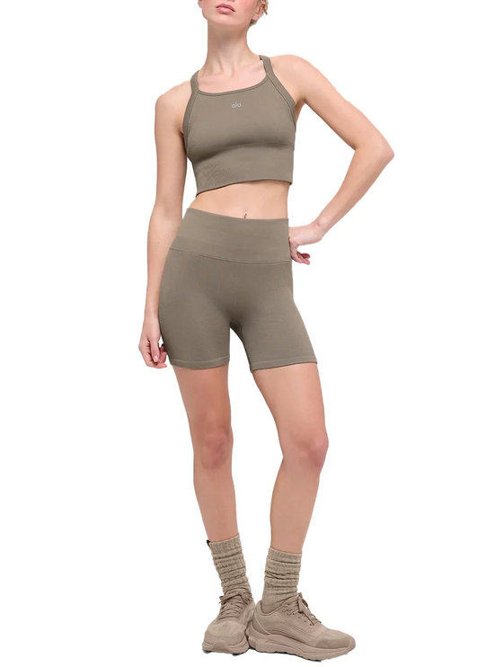 alo Women's Seamless Ribbed Favorite Bra Tank Light Cocoa