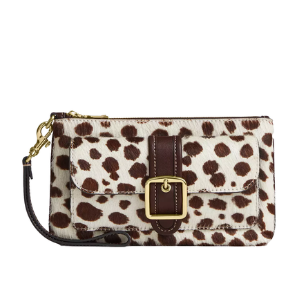 Coach Women's Ashton Wristlet In Haircalf Gold/Dark Brown Chalk