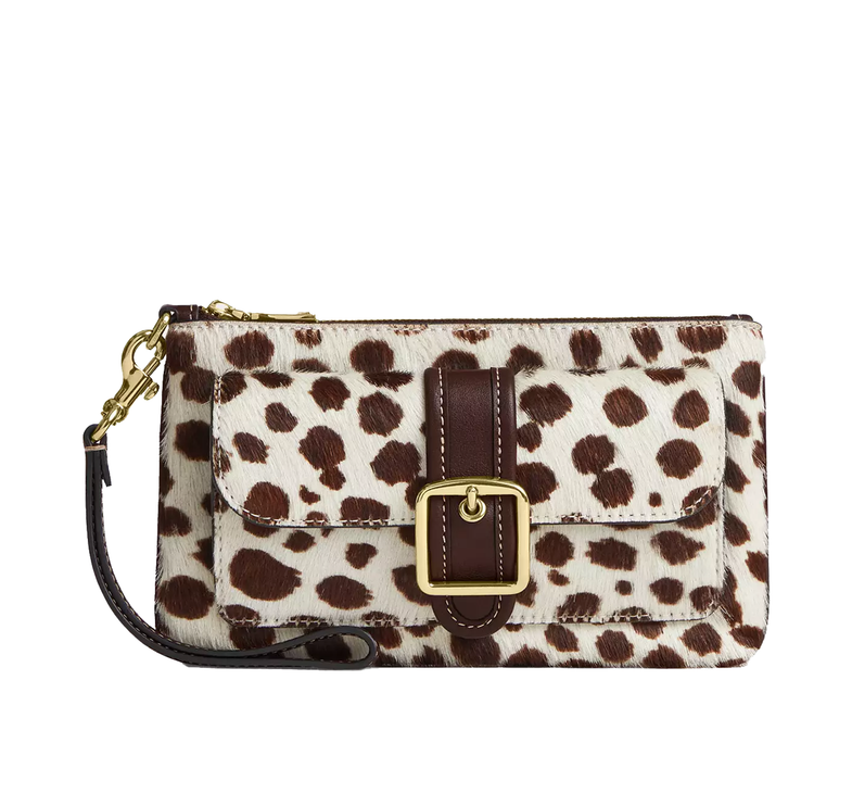 Coach Women's Ashton Wristlet In Haircalf Gold/Dark Brown Chalk