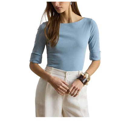 Polo Ralph Lauren Women's Stretch Cotton Boatneck Tee Blue Note