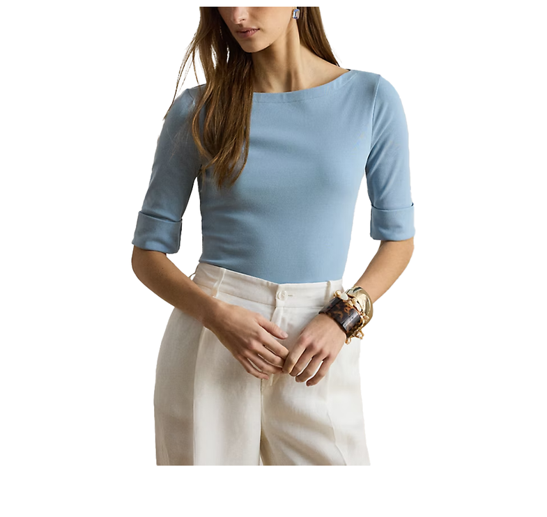 Polo Ralph Lauren Women's Stretch Cotton Boatneck Tee Blue Note