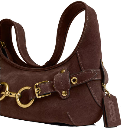 Coach Women's Belted Ergo Shoulder Bag 26 Suede/Brass/Dark Chocolate
