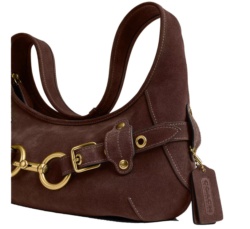 Coach Women's Belted Ergo Shoulder Bag 26 Suede/Brass/Dark Chocolate