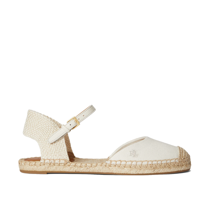 Polo Ralph Lauren Women's Robby Canvas Espadrille Flat Soft White/Navy/Red
