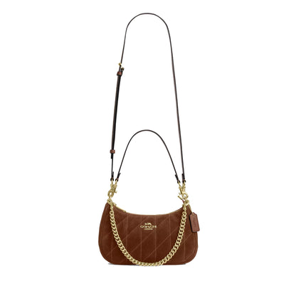 Coach Women's Teri Shoulder Bag With Quilting Suede/Gold/Warm Brown
