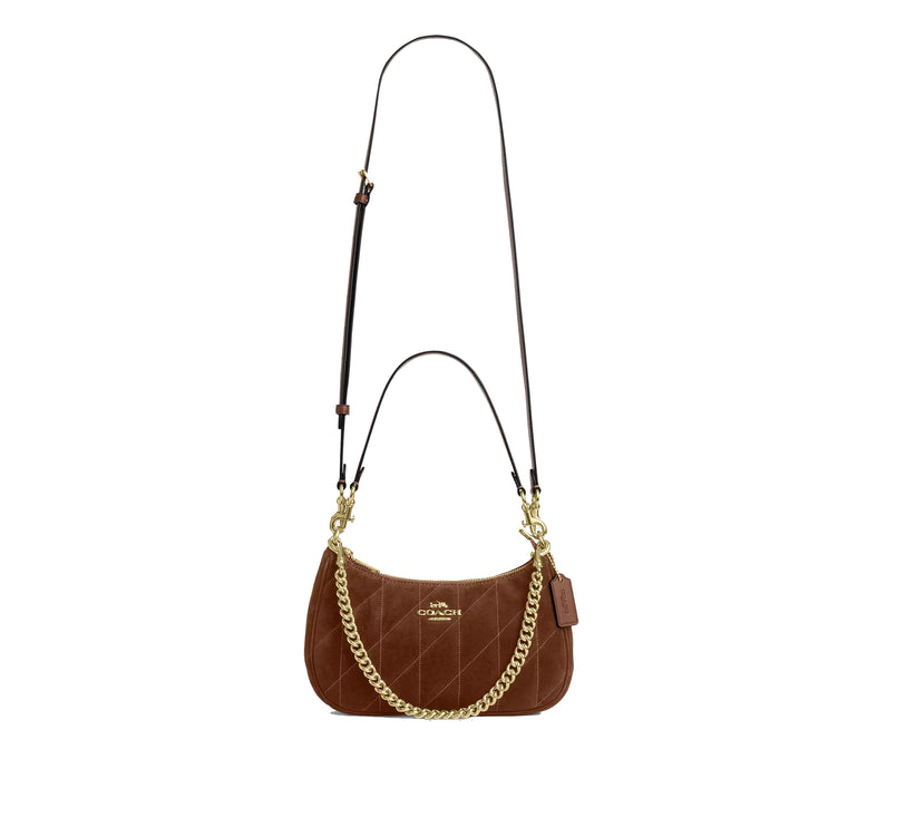 Coach Women's Teri Shoulder Bag With Quilting Suede/Gold/Warm Brown