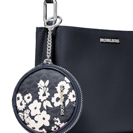Michael Kors Women's Trisha Pebbled Leather Crossbody Bag With Printed Signature Logo Pouch Navy/Silver
